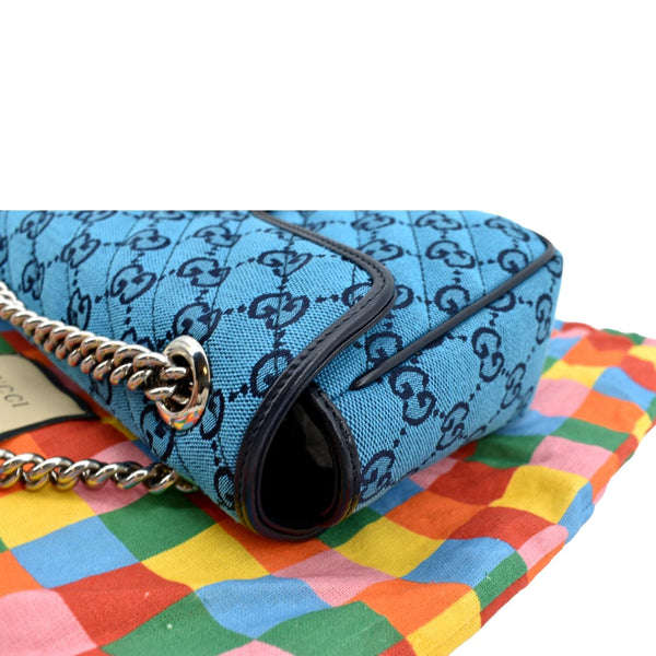 Gucci GG Marmont Canvas Leather Crossbody Bag Blue - Top Left