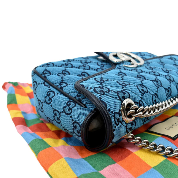 Gucci GG Marmont Canvas Leather Crossbody Bag Blue - Top Right