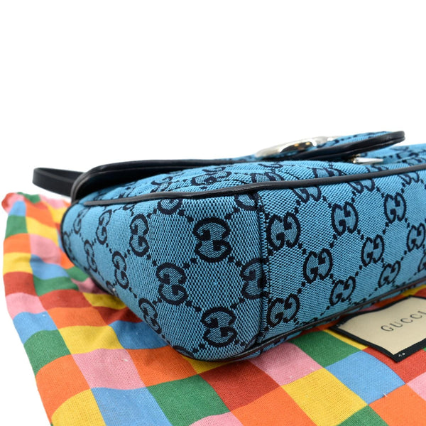 Gucci GG Marmont Canvas Leather Crossbody Bag Blue - Bottom Left