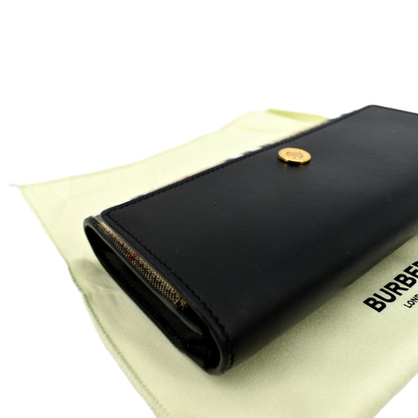Burberry Continental Vintage Leather Check Wallet Black - Top Right