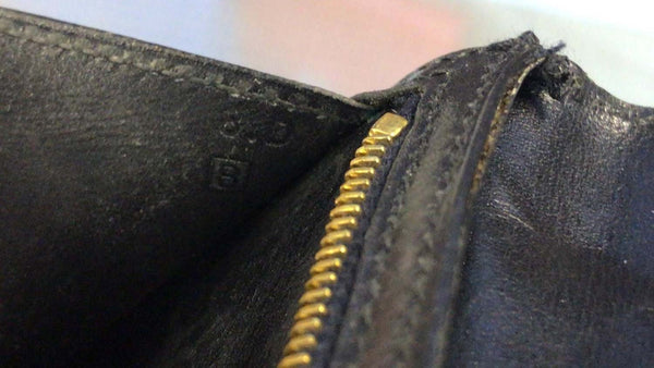 HERMES Bearn Leather Black Long Bifold Wallet