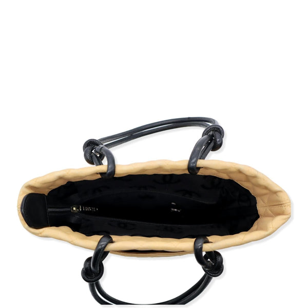 CHANEL Cambon Ligne Quilted Tote Bag Beige