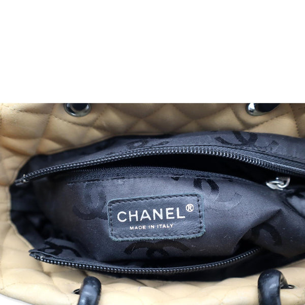 CHANEL Cambon Ligne Quilted Tote Bag Beige