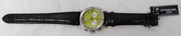 RAYMOND WEIL W1 Date Lime Dial 30mm Swiss Watch Black Strap