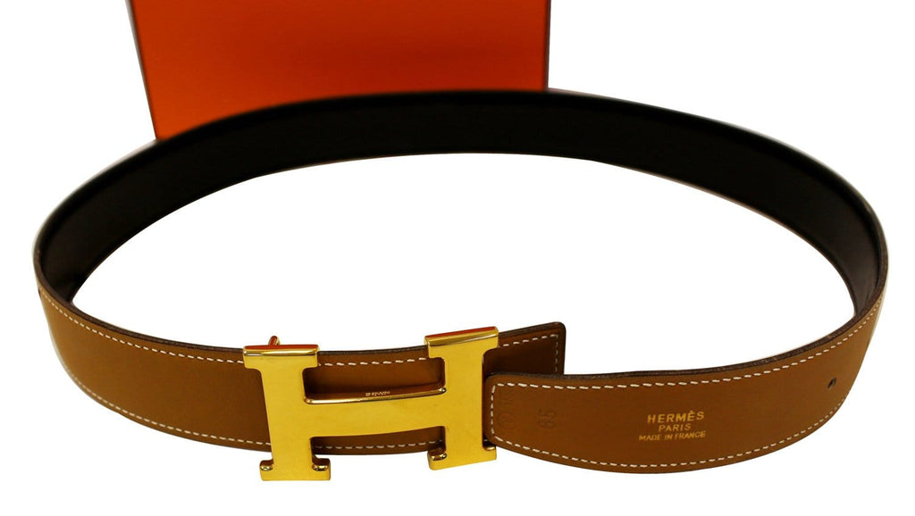 HERMES Belt Constance Buckle H Reversible Brown Black 65cm