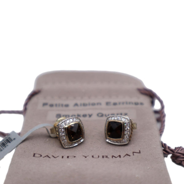 DAVID YURMAN Petite Albion Sterling Silver Pave Diamond Brown Studs Earrings