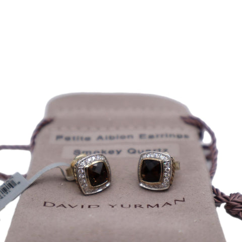 DAVID YURMAN Petite Albion Sterling Silver Pave Diamond Brown Studs Earrings