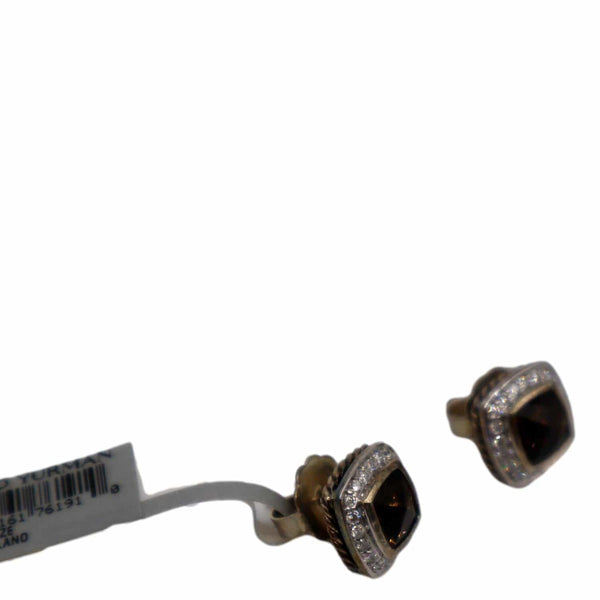 DAVID YURMAN Petite Albion Sterling Silver Pave Diamond Brown Studs Earrings