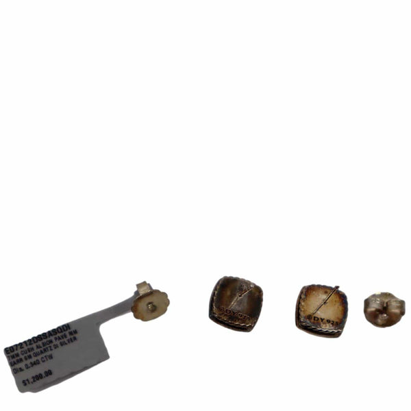 DAVID YURMAN Petite Albion Sterling Silver Pave Diamond Brown Studs Earrings