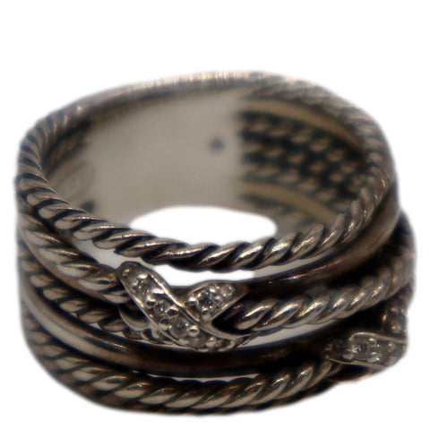 DAVID YURMAN Albion Diamond Double X Crossover Silver Ring
