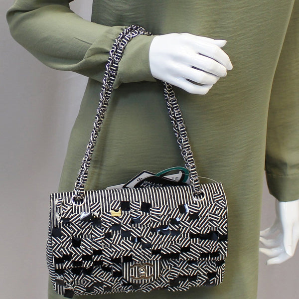 Chanel Flap Medium Black & White Striped Shoulder Bag for women