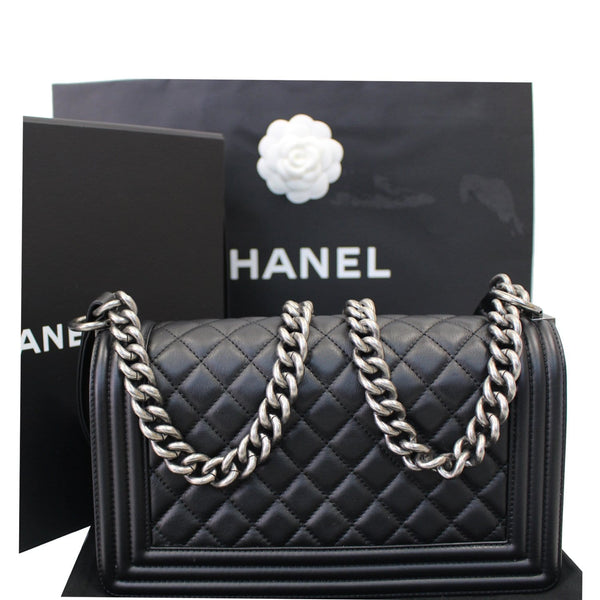 CHANEL Boy Medium Lambskin Leather Shoulder Bag Black