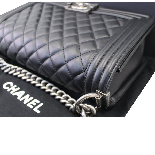 CHANEL Boy Medium Lambskin Leather Shoulder Bag Black