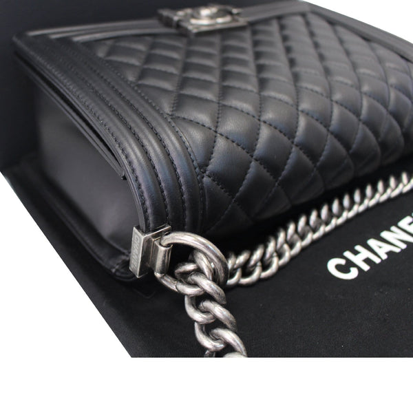 CHANEL Boy Medium Lambskin Leather Shoulder Bag Black