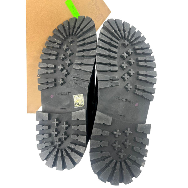 BURBERRY Aldwych T Bar Embossed Leather School Shoes Black