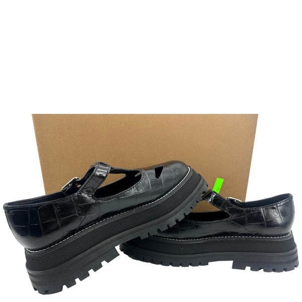 BURBERRY Aldwych T Bar Embossed Leather School Shoes Black