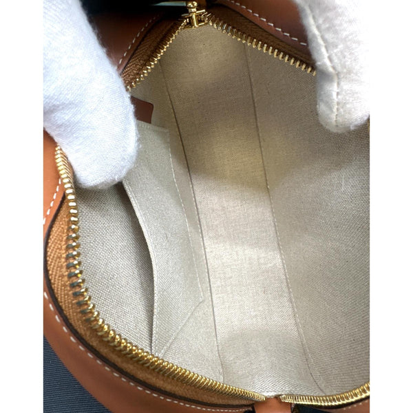Celine Triomphe Oval Calfskin Leather Shoulder Bag Tan - Inside Section