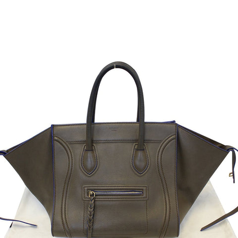 CELINE Phantom Luggage Olive Green Bicolor Grained Leather Bag