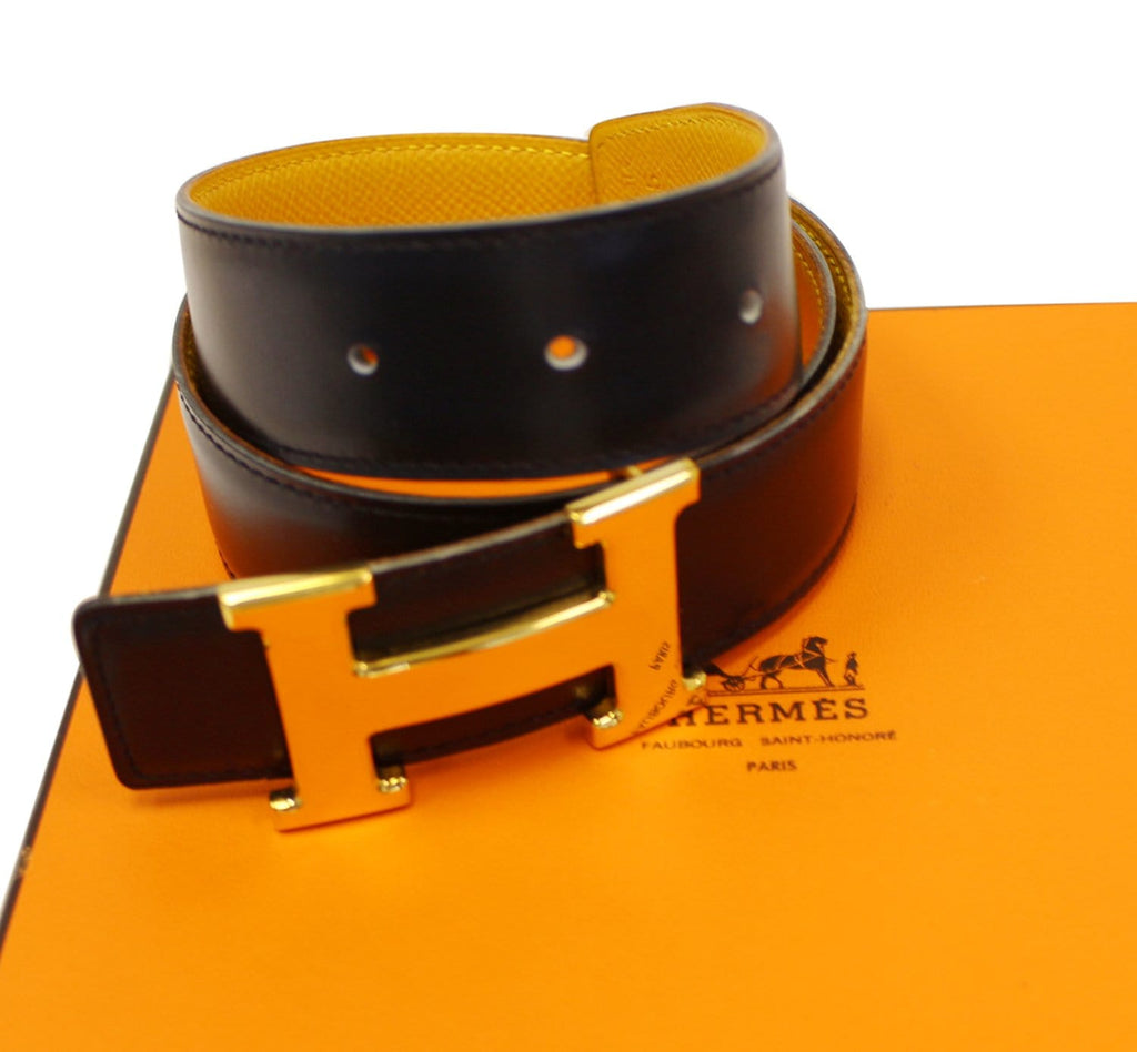 HERMES Logo Constance H Buckle Belt Size 65 Leather Yellow Black France 34RL638 HERMES Logo Constance H Buckle Belt Size 65 Leather Yellow  main image 4