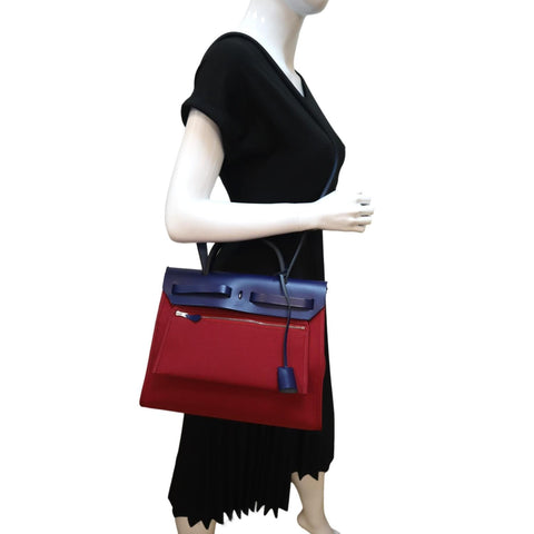 HERMES Herbag Zip Retourne 31 Toile Canvas Shoulder Bag Red