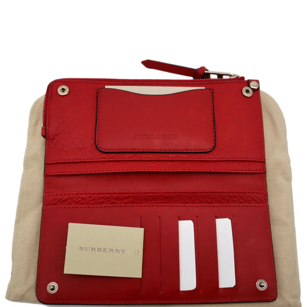 BURBERRY Fold Over Leather Wallet Red