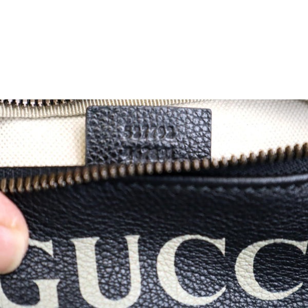 GUCCI Logo Print Grained Calfskin Leather Small Belt Bag Black 527792