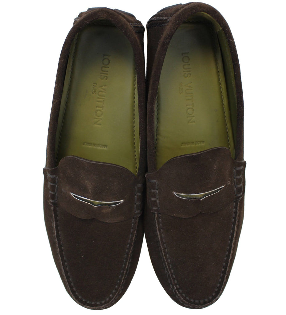 LOUIS VUITTON Men Loafers Boat Deck Brown Suede Leather 8 UK /9 US Ret  $1,200