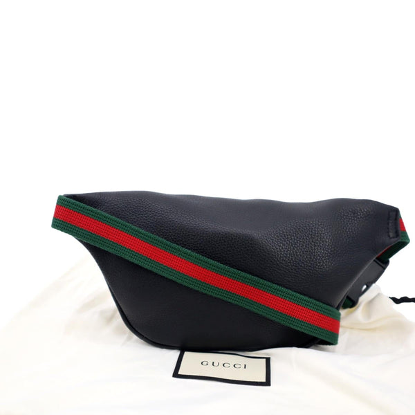GUCCI Logo Print Grained Calfskin Leather Small Belt Bag Black 527792