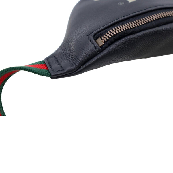 GUCCI Logo Print Grained Calfskin Leather Small Belt Bag Black 527792