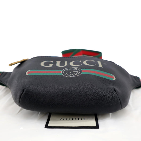GUCCI Logo Print Grained Calfskin Leather Small Belt Bag Black 527792