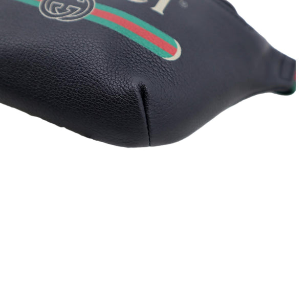 GUCCI Logo Print Grained Calfskin Leather Small Belt Bag Black 527792