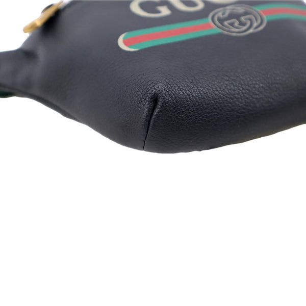 GUCCI Logo Print Grained Calfskin Leather Small Belt Bag Black 527792