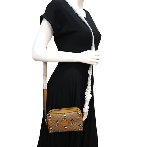 GUCCI x Disney Mickey Mouse GG Supreme Coated Canvas Crossbody Bag Brown 602536