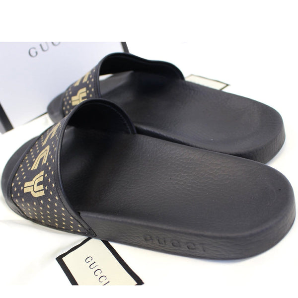 Gucci Black Supreme Canvas Slide Sandal - Last Call | leather stuff