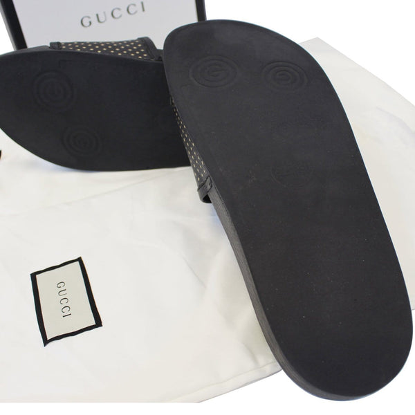 Gucci Black Supreme Canvas Slide Sandal - Last Call | flat bottom