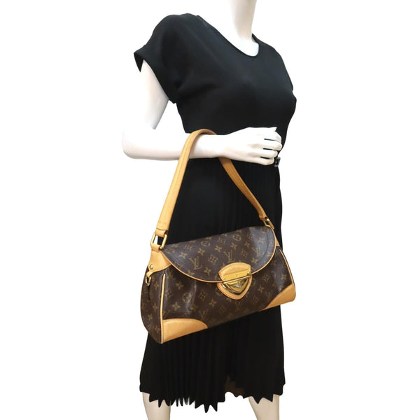 LOUIS VUITTON Beverly MM Monogram Canvas Satchel Bag Brown