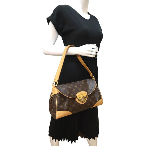 LOUIS VUITTON Beverly MM Monogram Canvas Satchel Bag Brown