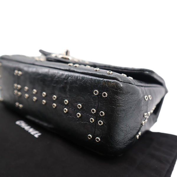 CHANEL Airlines Grommet Studded Leather Shoulder Bag Black