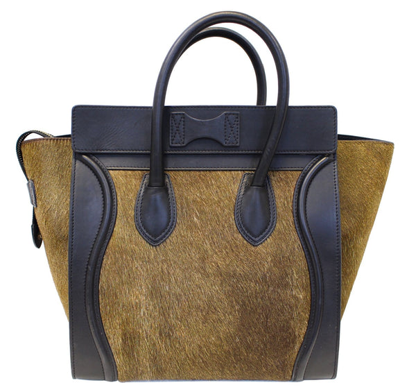 CELINE Calfskin Pony Hair Mini Luggage Tote Bag