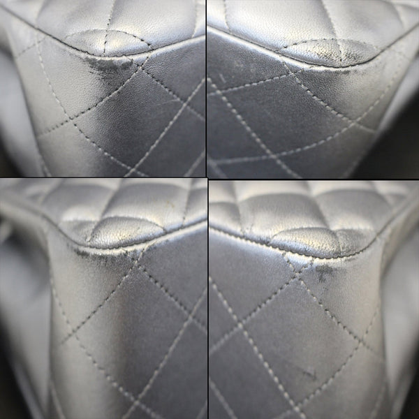 CHANEL Jumbo Calfskin Leather Double Flap Silver Shoulder Bag