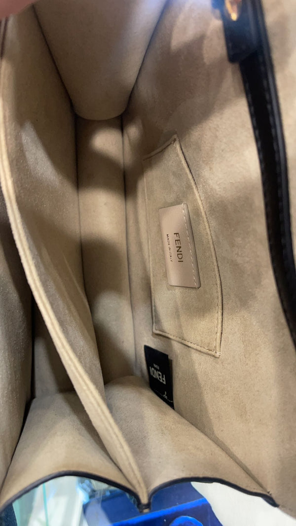 FENDI Kan U Small Embossed Leather Crossbody Bag Brown