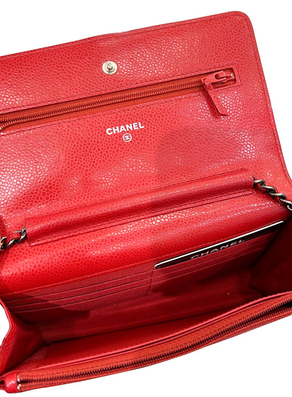 CHANEL CC WOC Caviar Leather Chain Crossbody Bag Red