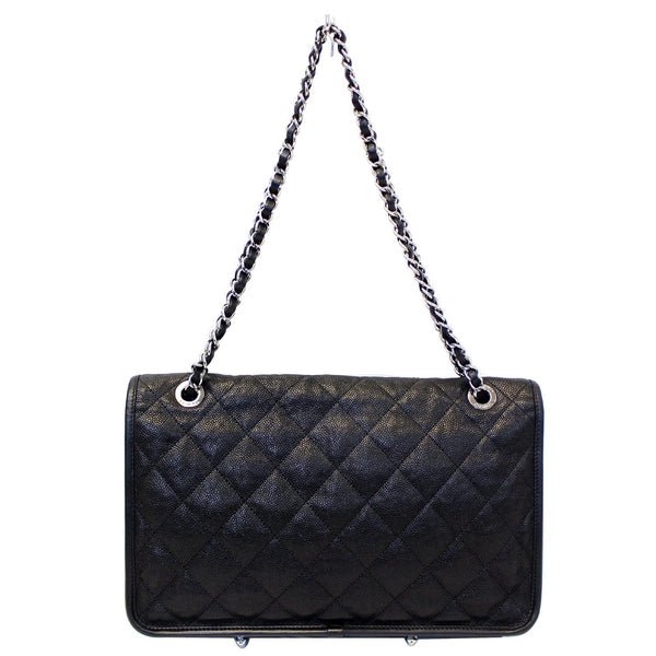 CHANEL Vintage Flap Caviar Leather Shoulder Bag Black