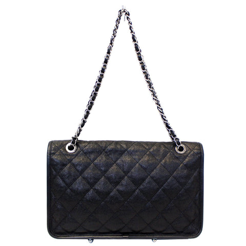 CHANEL Vintage Flap Caviar Leather Shoulder Bag Black