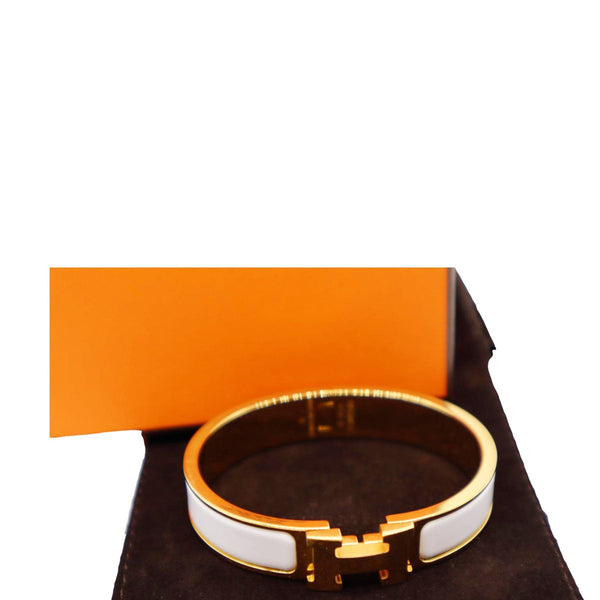HERMES H Clic Clac Enamel Bracelet Bangle White/Gold