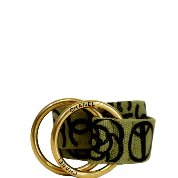 CHANEL CC Logo Embossed Canvas Belt Green