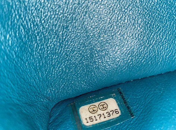 CHANEL Maxi Double Flap Calfskin Leather Shoulder Bag Turquoise