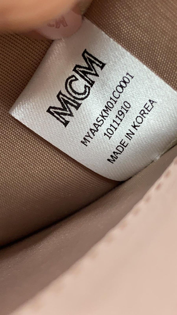 MCM Klara Trifold Mini Monogram Leather Charm Wallet Cognac