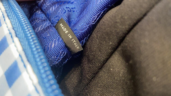PRADA Textured Nylon Check Tote Shoulder Bag Blue
