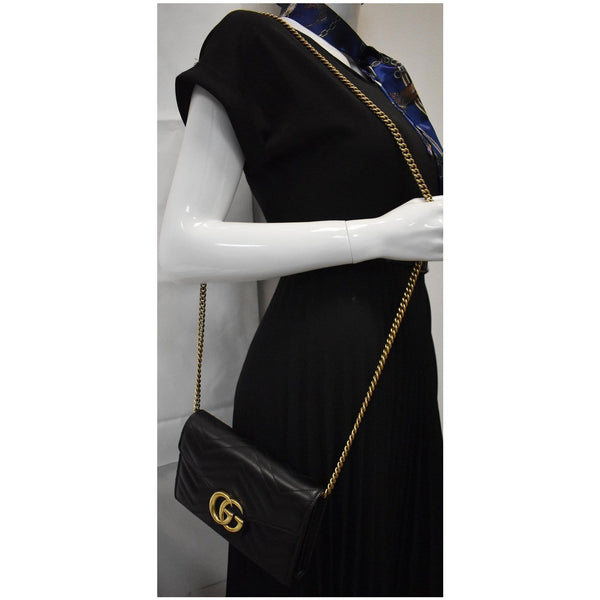GUCCI GG Marmont Mini Matelasse Leather Crossbody Bag Black 474575